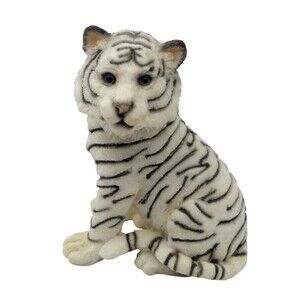 Stone Critter Hand Painted White Tiger Figurine Blue Glass Eyes